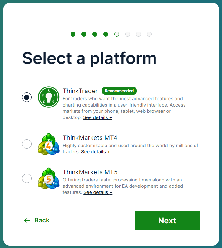 A part of the account creation process with Think Markets