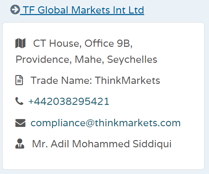 TF Global Markets Int Ltd’s licensing info on fsaseychelles.sc