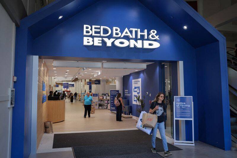 A person exits a Bed Bath & Beyond store in Manhattan, New York City