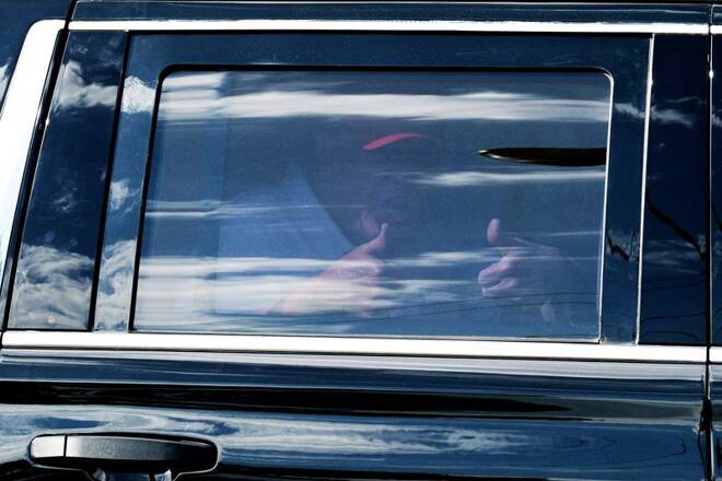 Former U.S. President Donald Trump in a motorcade leaves his Trump International Golf Club after his indictment by a Manhattan grand jury