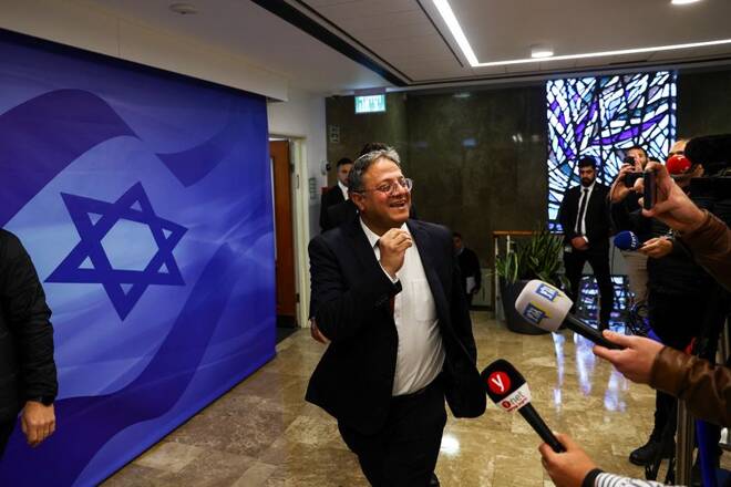 Israeli Security Minister Itamar Ben-Gvir arrives at a cabinet meeting in Jerusalem