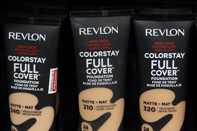 Revlon products are seen for sale in a store in Manhattan, New York City
