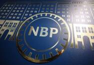 A logo of the Polish Central Bank (NBP) is seen on their building in Warsaw