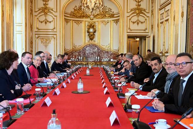 French PM Borne meets with French labour unions on pension reform in Paris