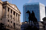 A general view shows The Bank of England in the City of London financial district in London