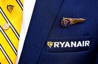 Ryanair logo is pictured ahead of a news conference by Ryanair union representatives in Brussels