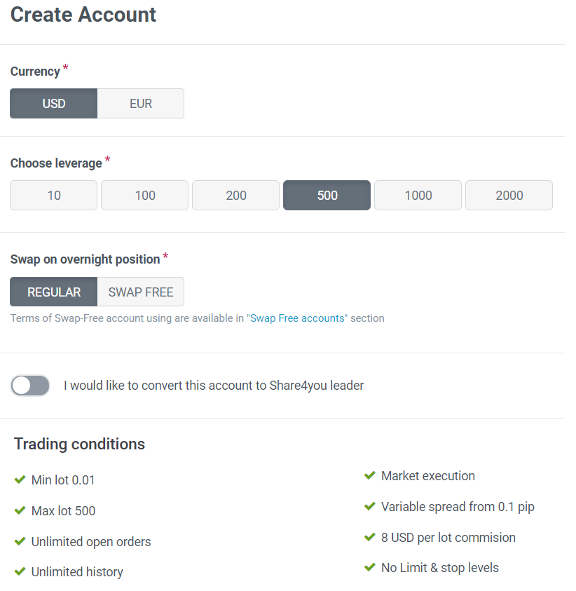 Account creation with Forex4you