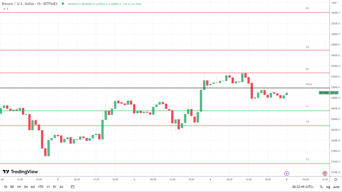 BTC support levels in play below the pivot.