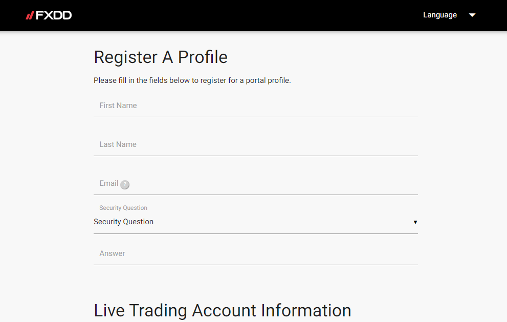 Registration process at FXDD