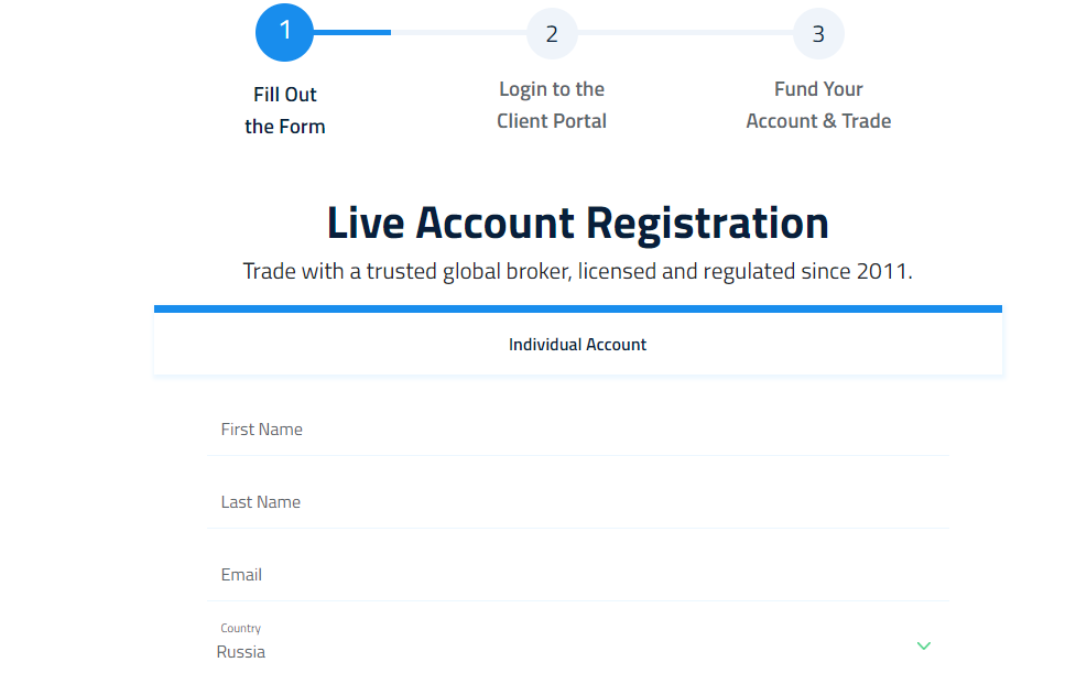 Account registration at Orbex