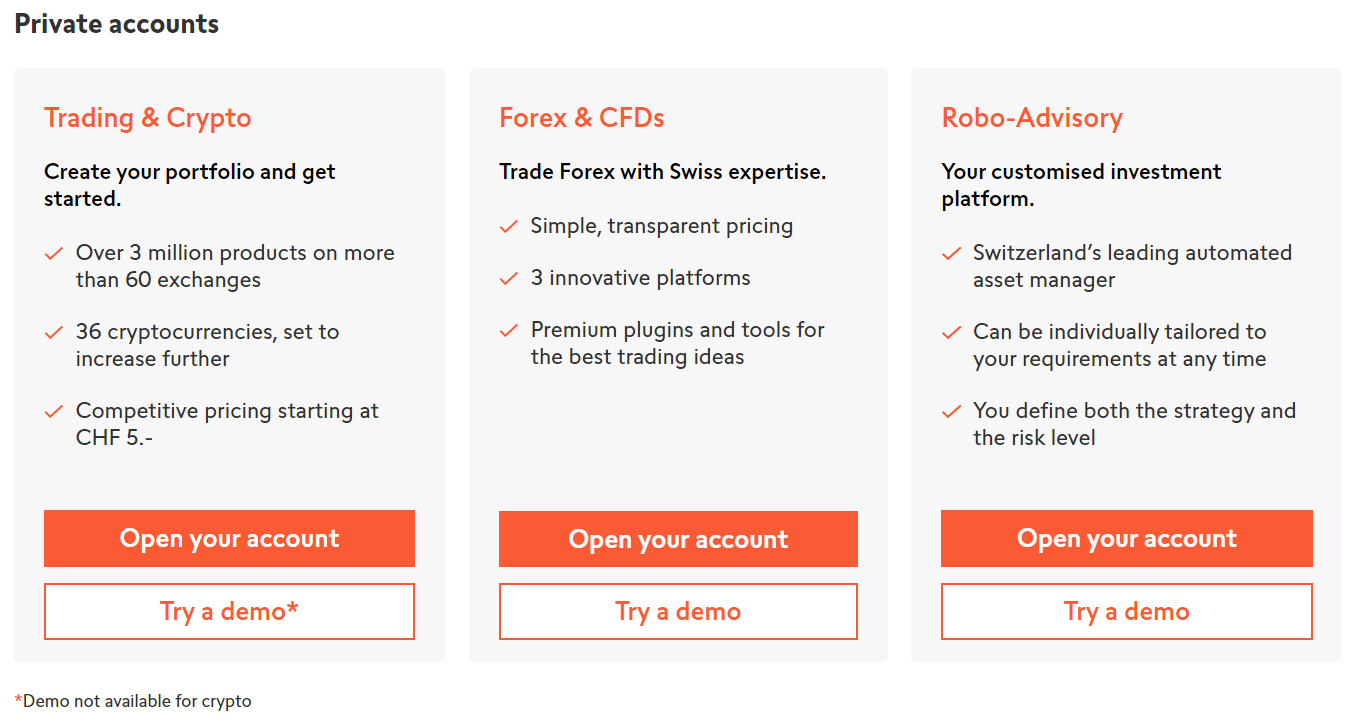 Swissquote’s different account solutions