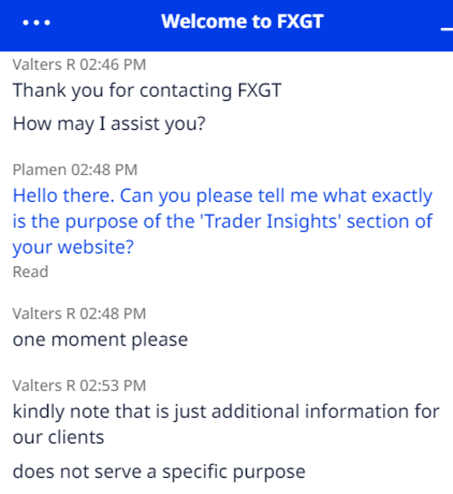 My conversation with FXGT.com’s support team
