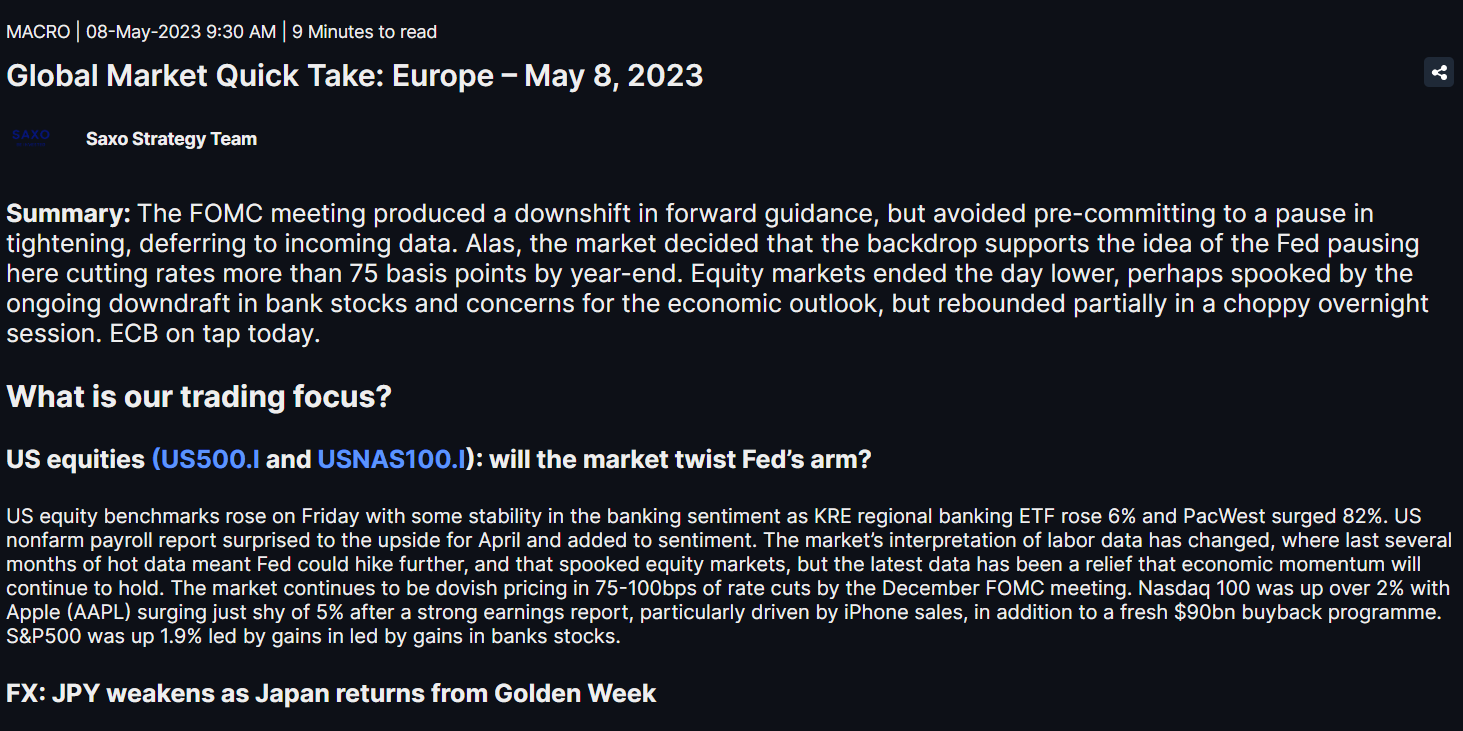 A Saxo Bank daily breakdown