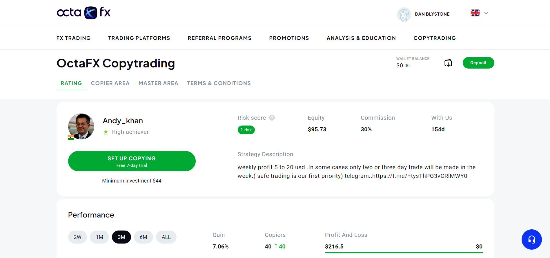 OctaFX Copy Trading Rating Page