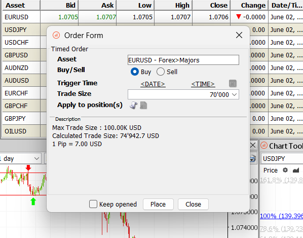 Placing an order on the Advanced Trader platform