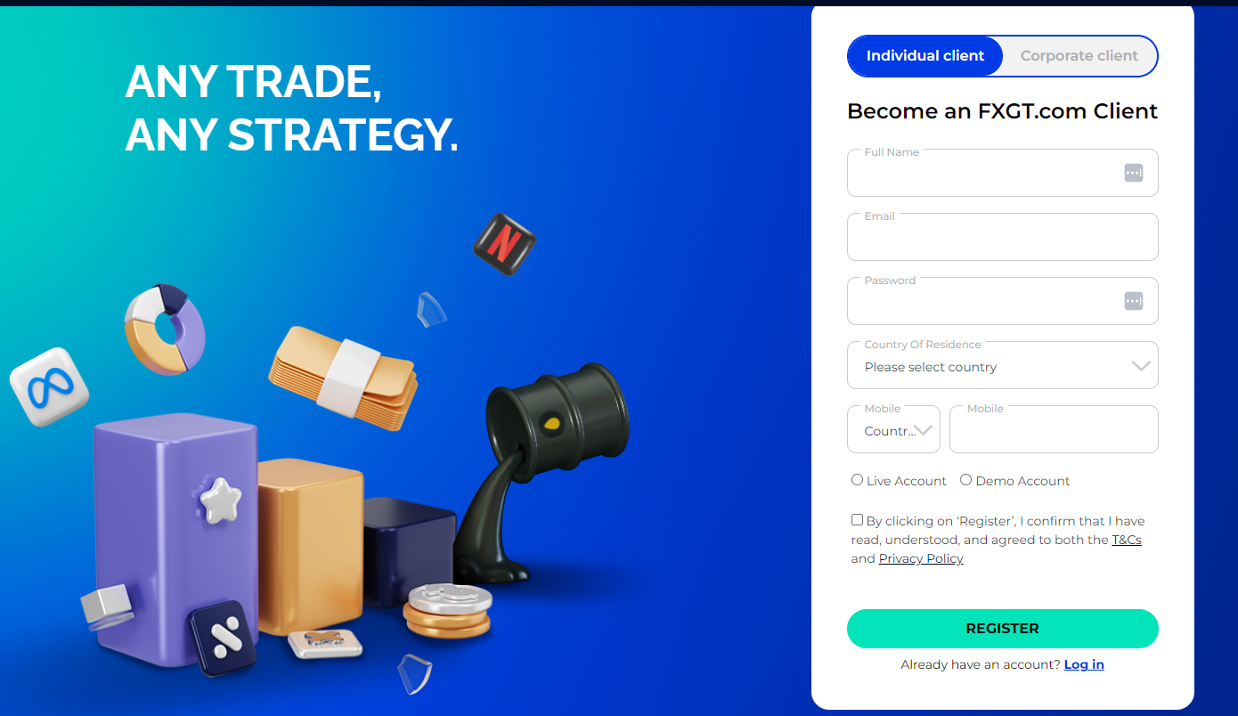 The account registration process with FXGT.com