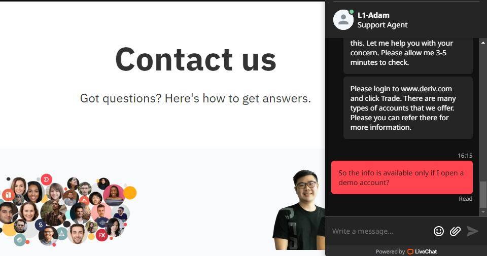 Customer support at Deriv