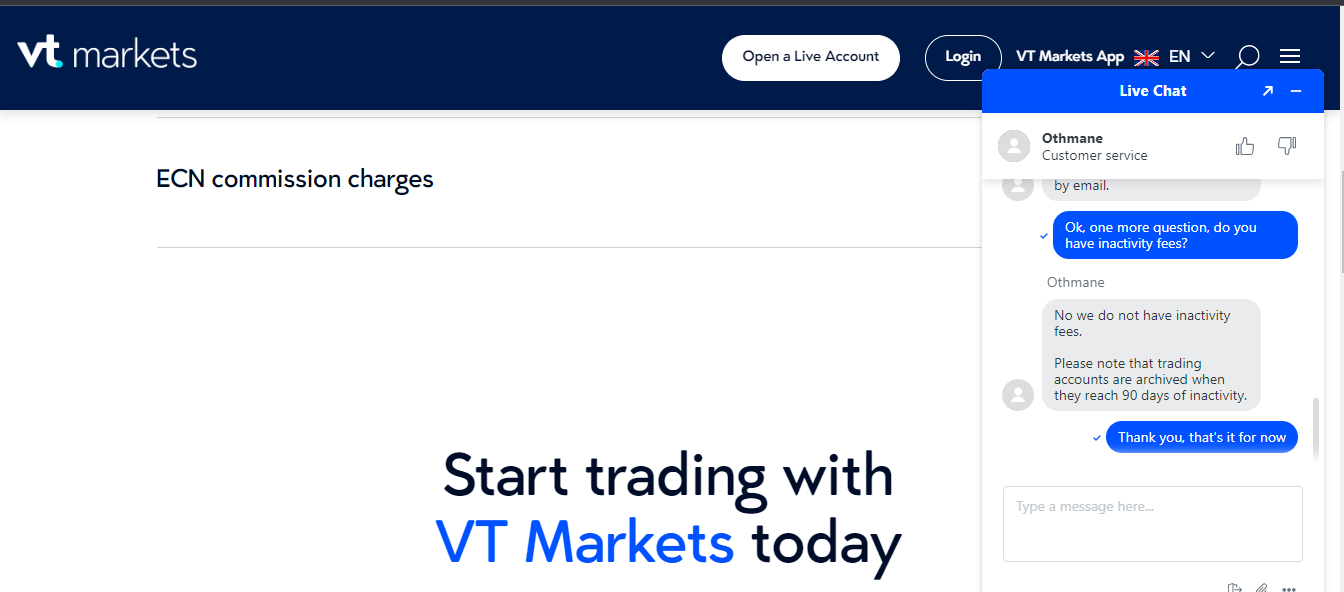 Customer support at VT Markets