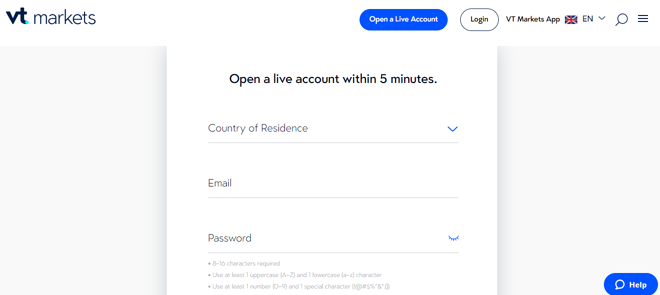 Account registration at VT Markets