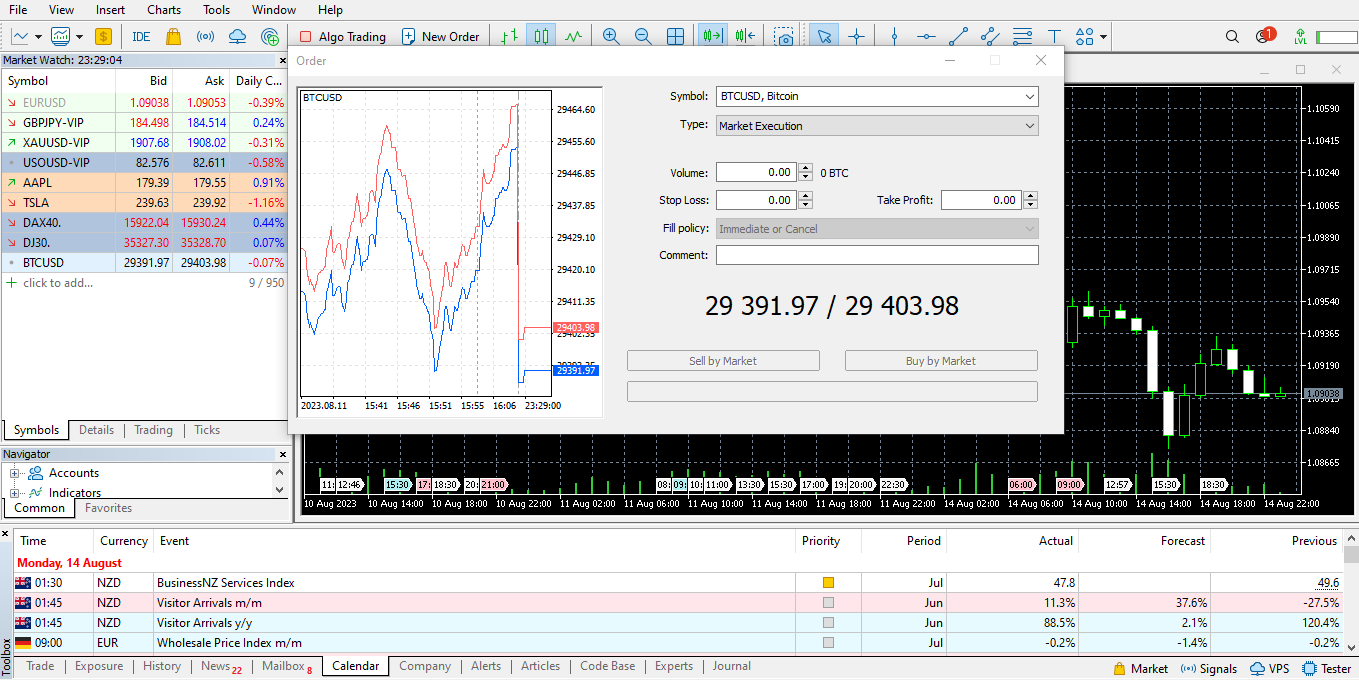 Order entry in MetaTrader