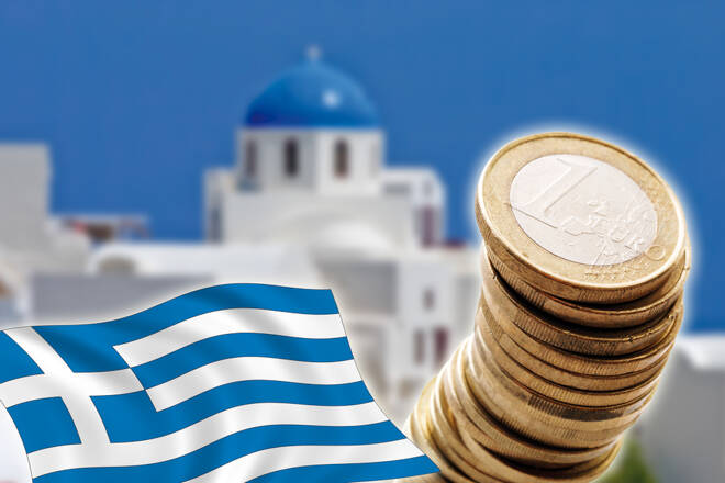 Greek flag and euros, FX Empire