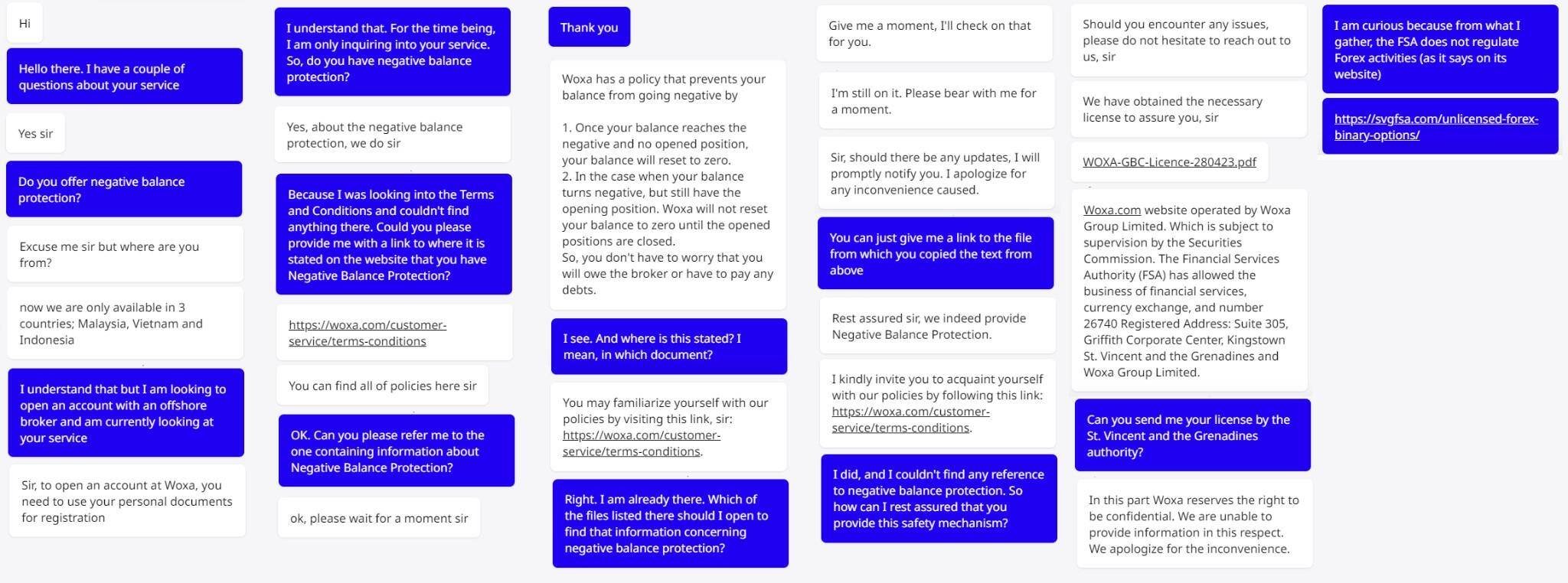 My conversation with Woxa customer support on their negative balance protection policy