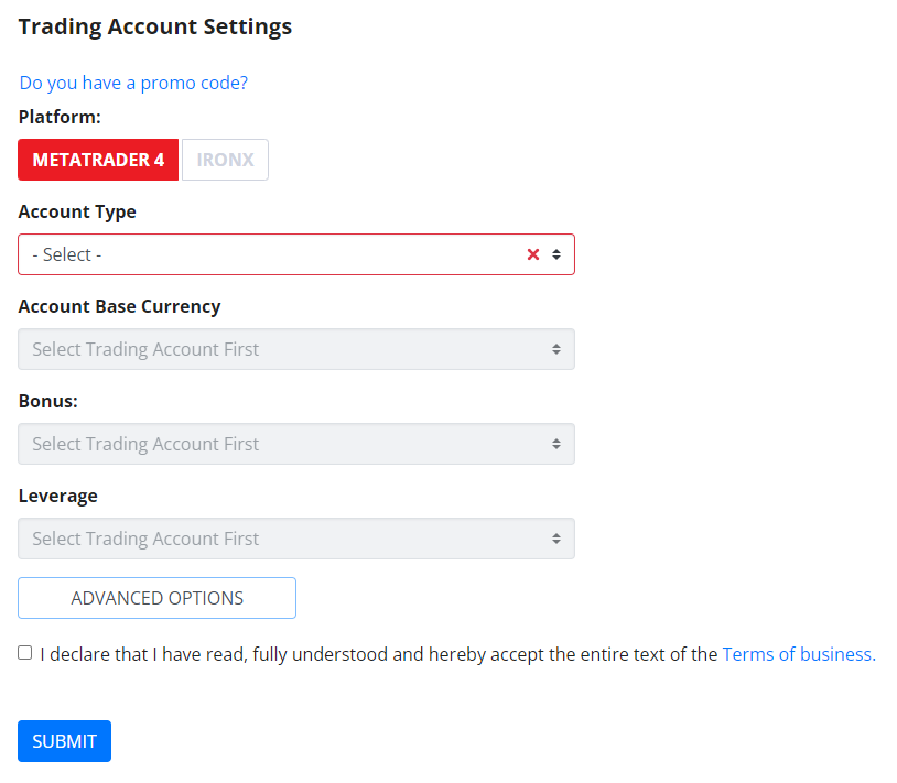 Configuring your trading account from the client portal
