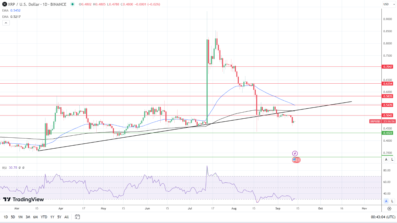 XRP Daily Chart affirms bearish price signals.