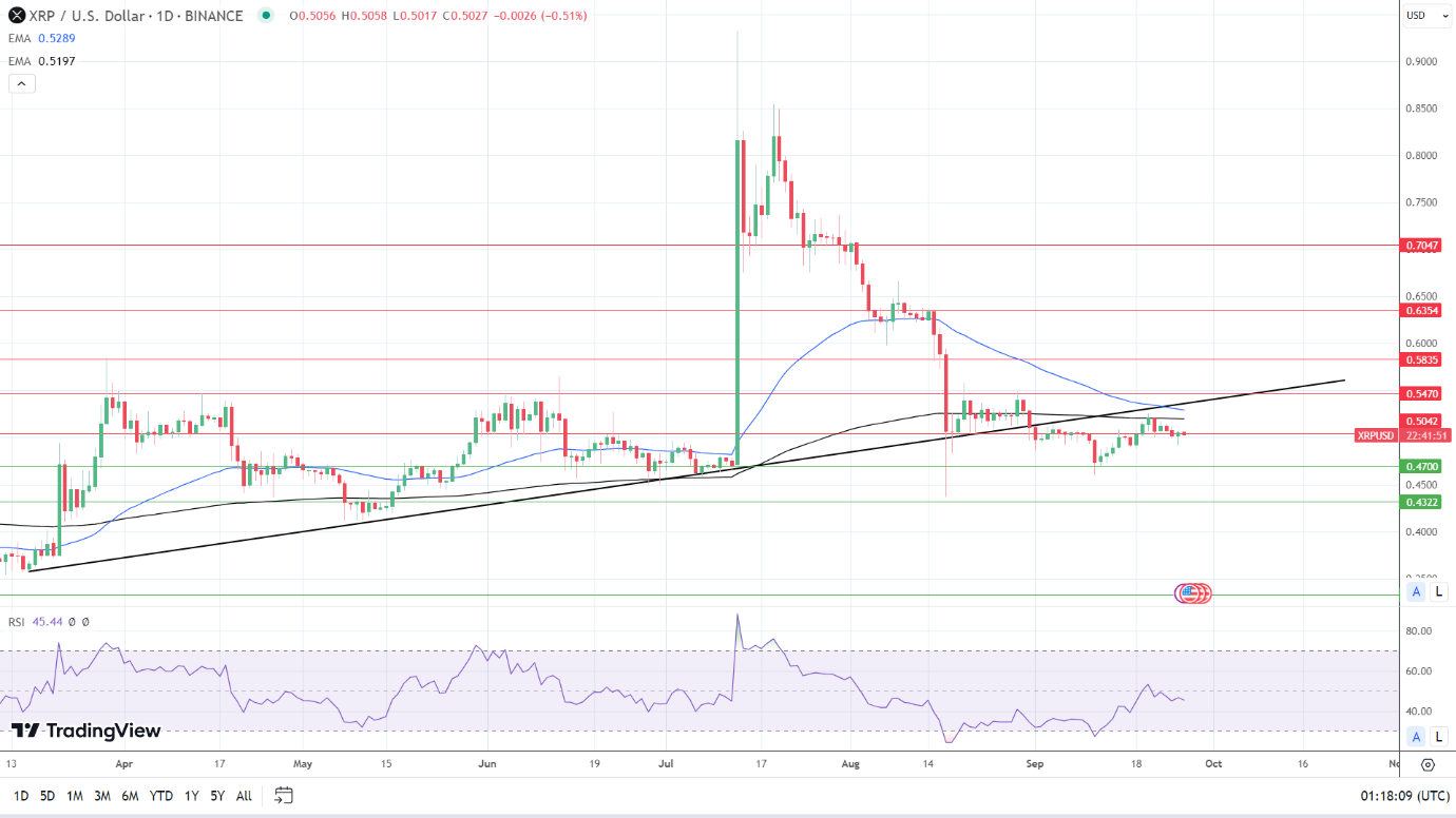 XRP Daily Chart affirms bearish price signals.