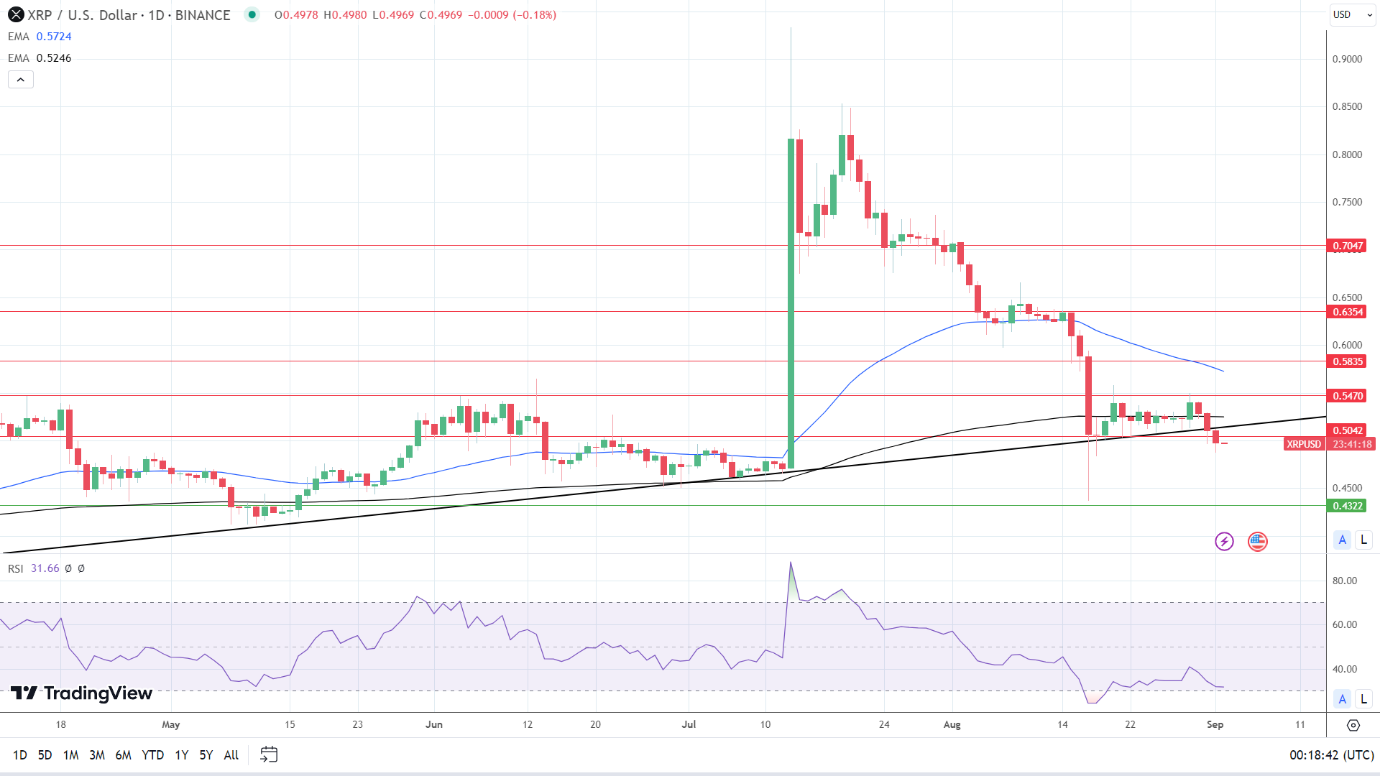 XRP Daily Chart affirms bearish price signals.