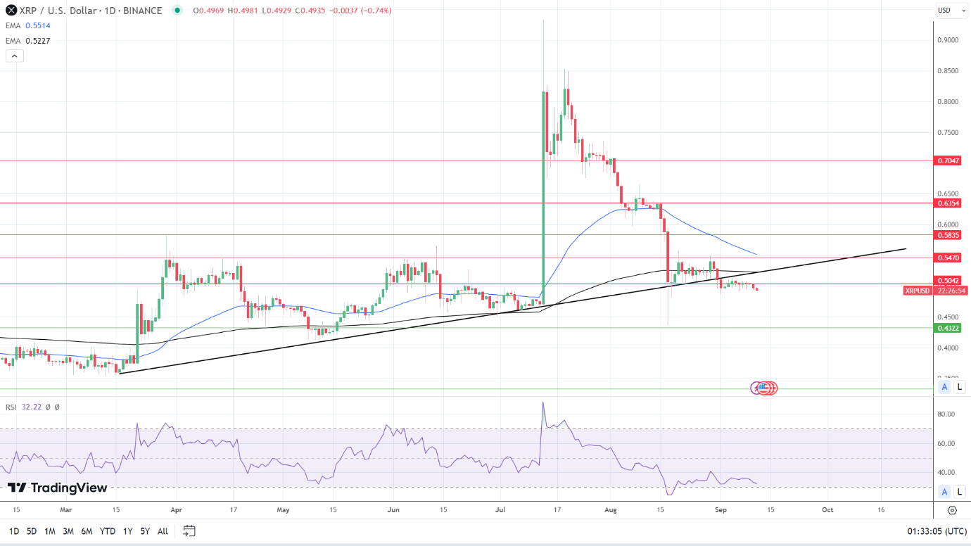 XRP Daily Chart affirms bearish price signals.