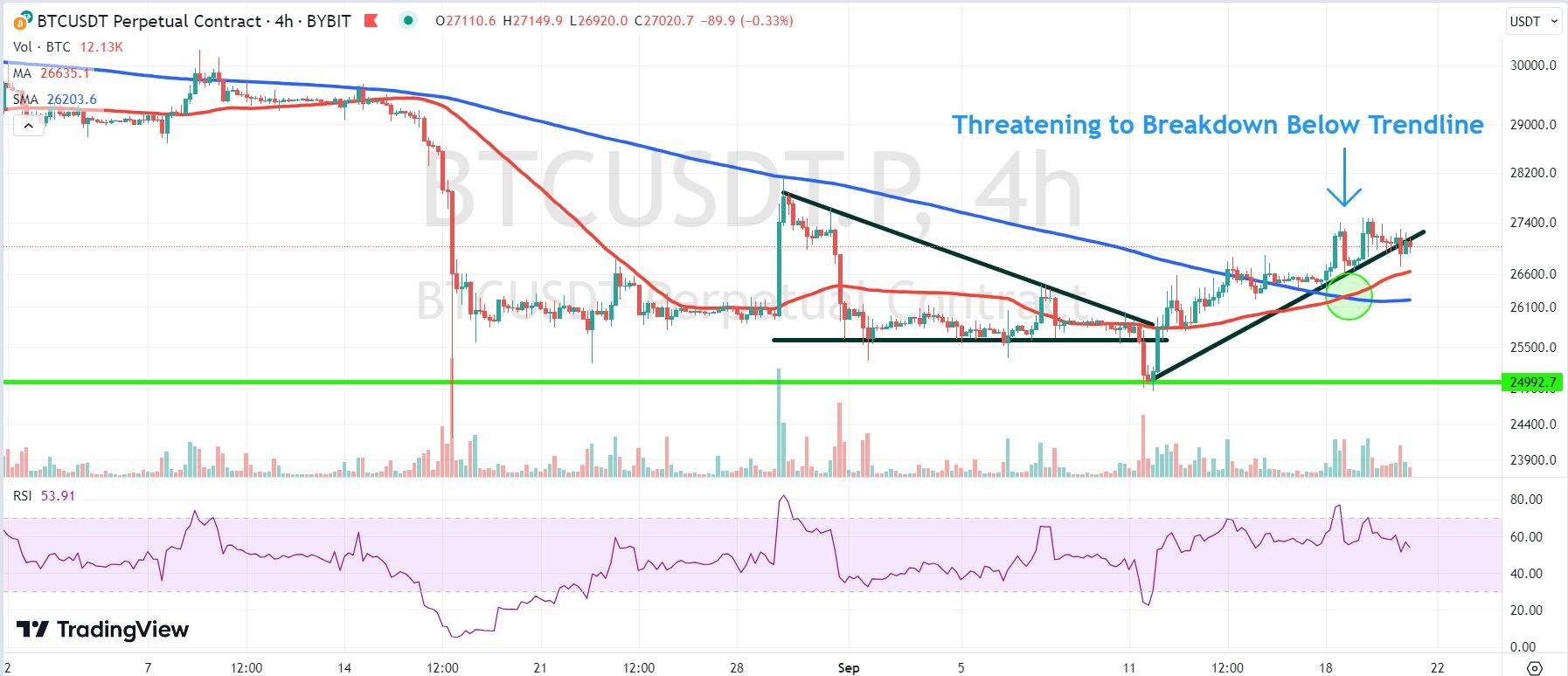 Chart depicting the BTC price.