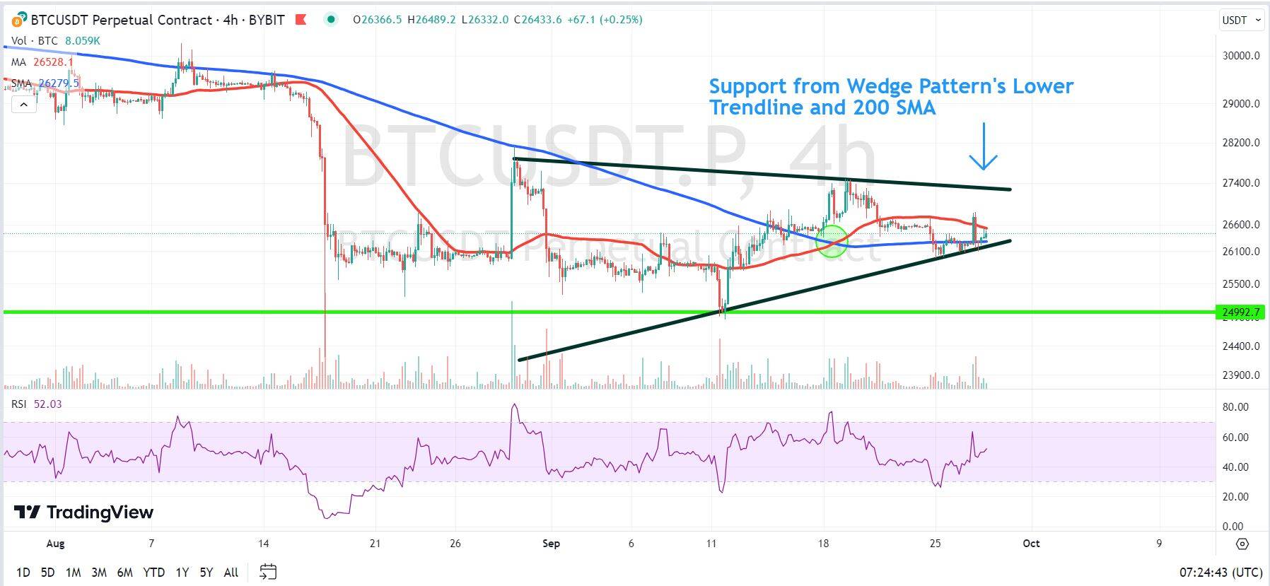 Chart depicting the BTC price.