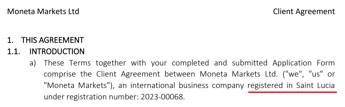 Moneta Markets Ltd’s Client Agreement