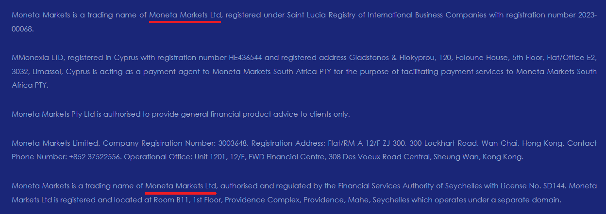 Moneta Markets Ltd’s two registrations