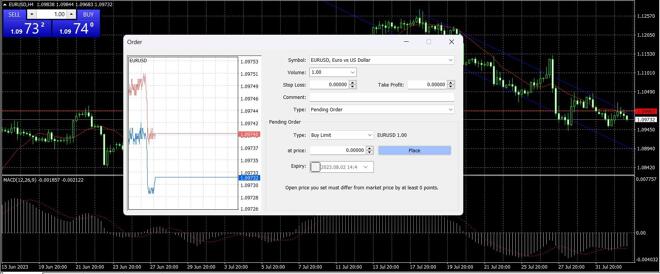 Placing a trading order on MetaTrader 4