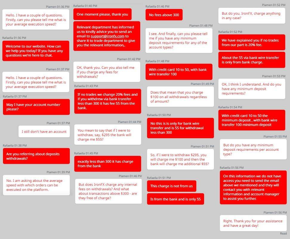 My conversation with IronFX’s support team
