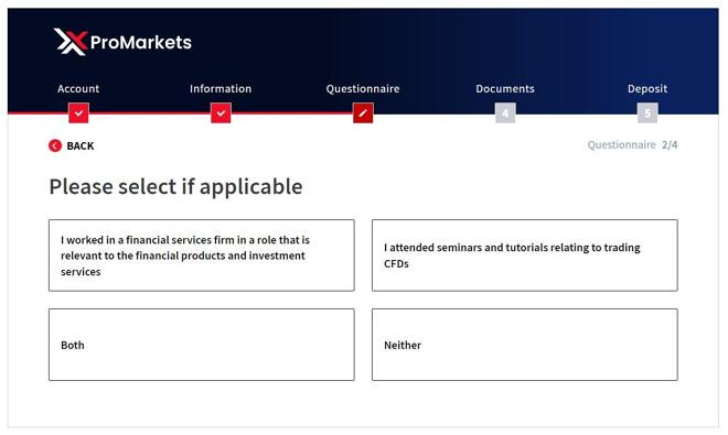 XPro Markets’ registration form (continued)