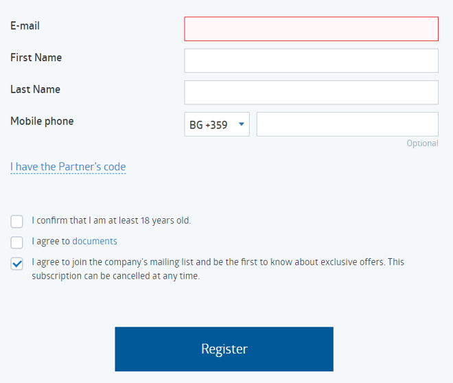 RoboMarkets’ account registration form