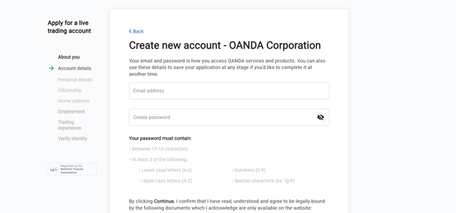 Account application with the US entity of OANDA (OANDA Corporation)