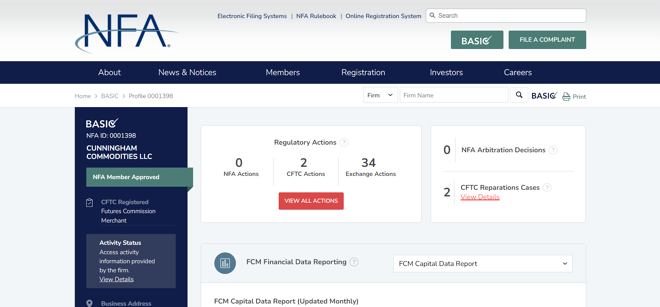 Cunningham Commodities (D/B/A Plus500 Futures) on the NFA BASIC register