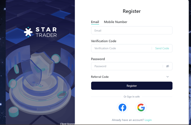 Account registration at StarTrader