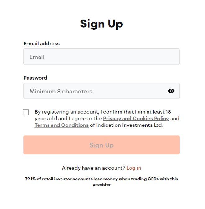 Libertex’s account registration form