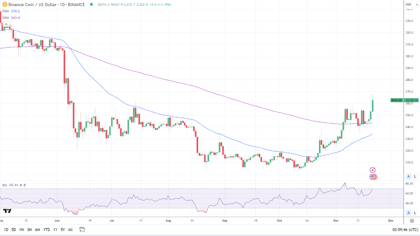 BNB rallies on DoJ Settlement rumors.