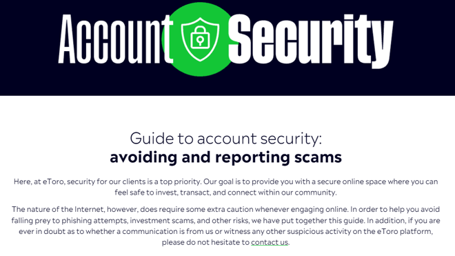 eToro’s account security info