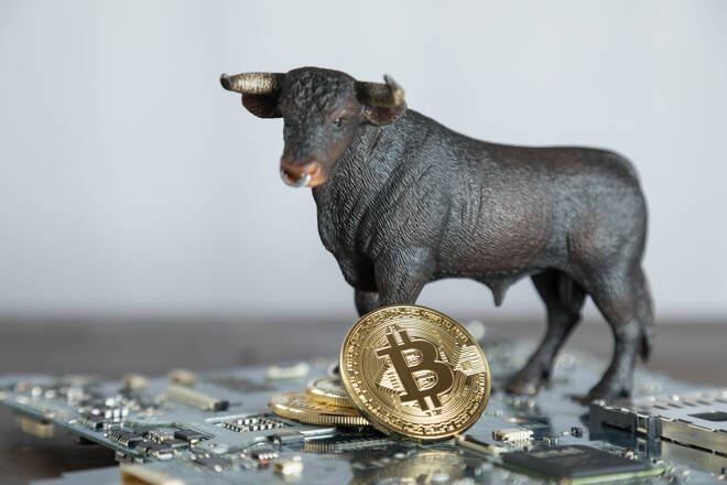 Bitcoin and bull, FX Empire