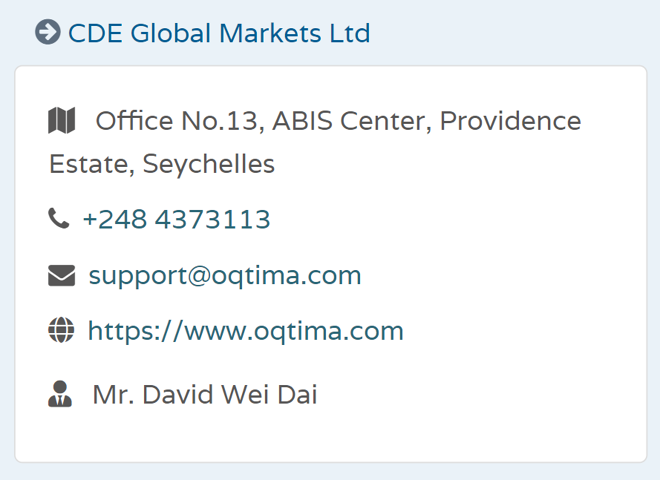 CDE Global Markets Ltd’s licensing info on fsaseychelles.com