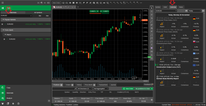 cTrader’s economic calendar