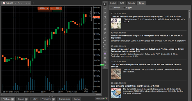 cTrader’s news screener tool