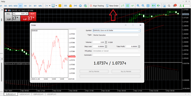 An order placing window on MetaTrader 5